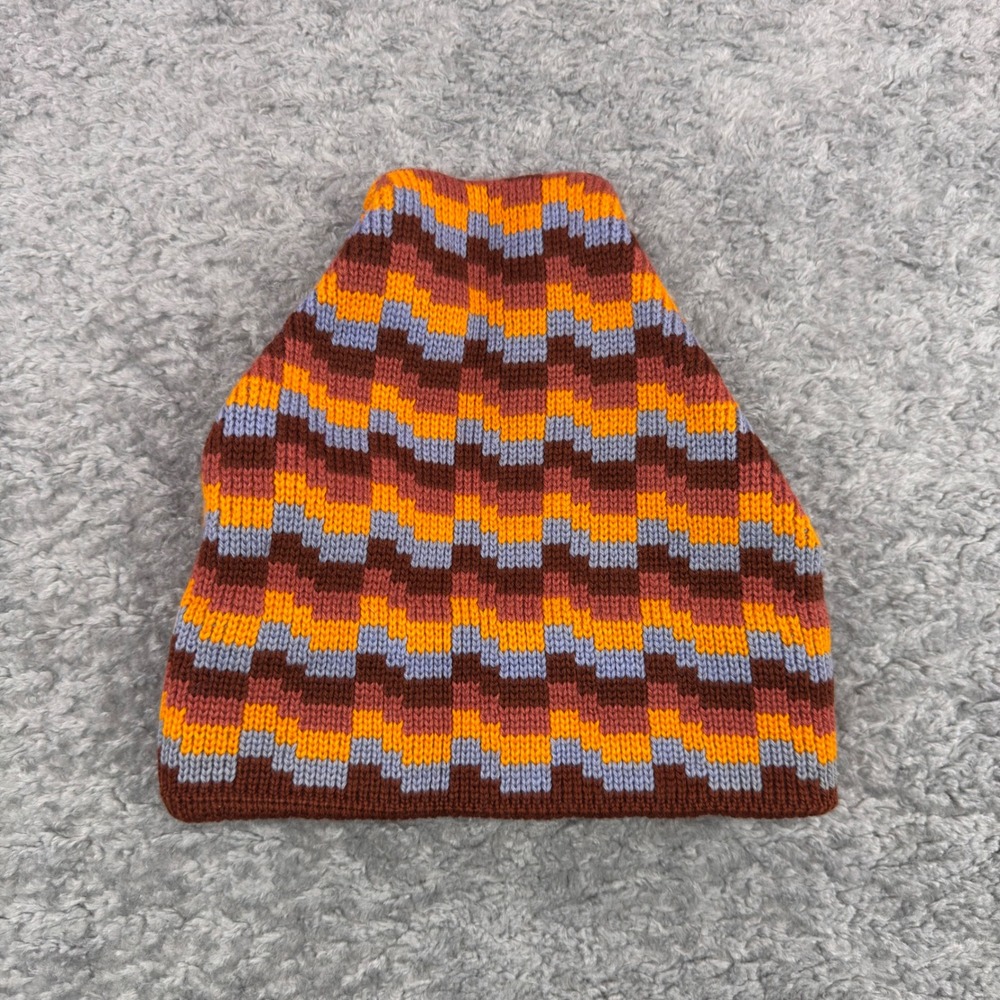 Smiley Hats Beanie 100%‎ Wool Checkerboard Pattern Brown Orange Blue